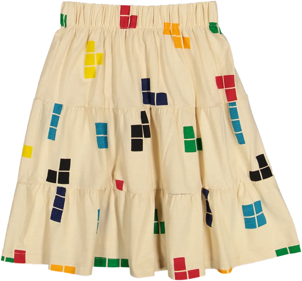 18-058-TIERED SKIRT-Tetris Print