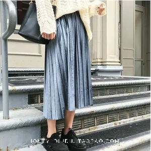 2018 New Autumn And Winter High Waisted Skinny Female Velvet Skirt Pleated Skirts Pleated Skirt Free Shipping