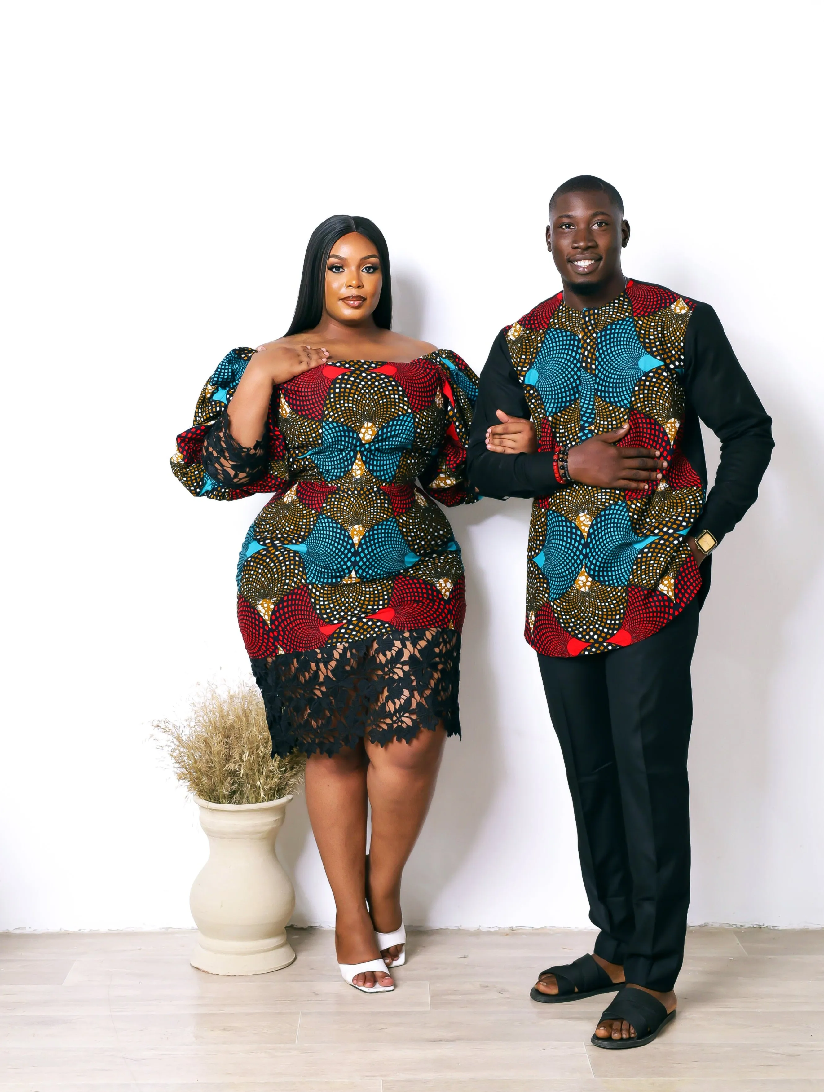 African Print Off Shoulder Puff Sleeve Pencil Midi Dress - Oderachi