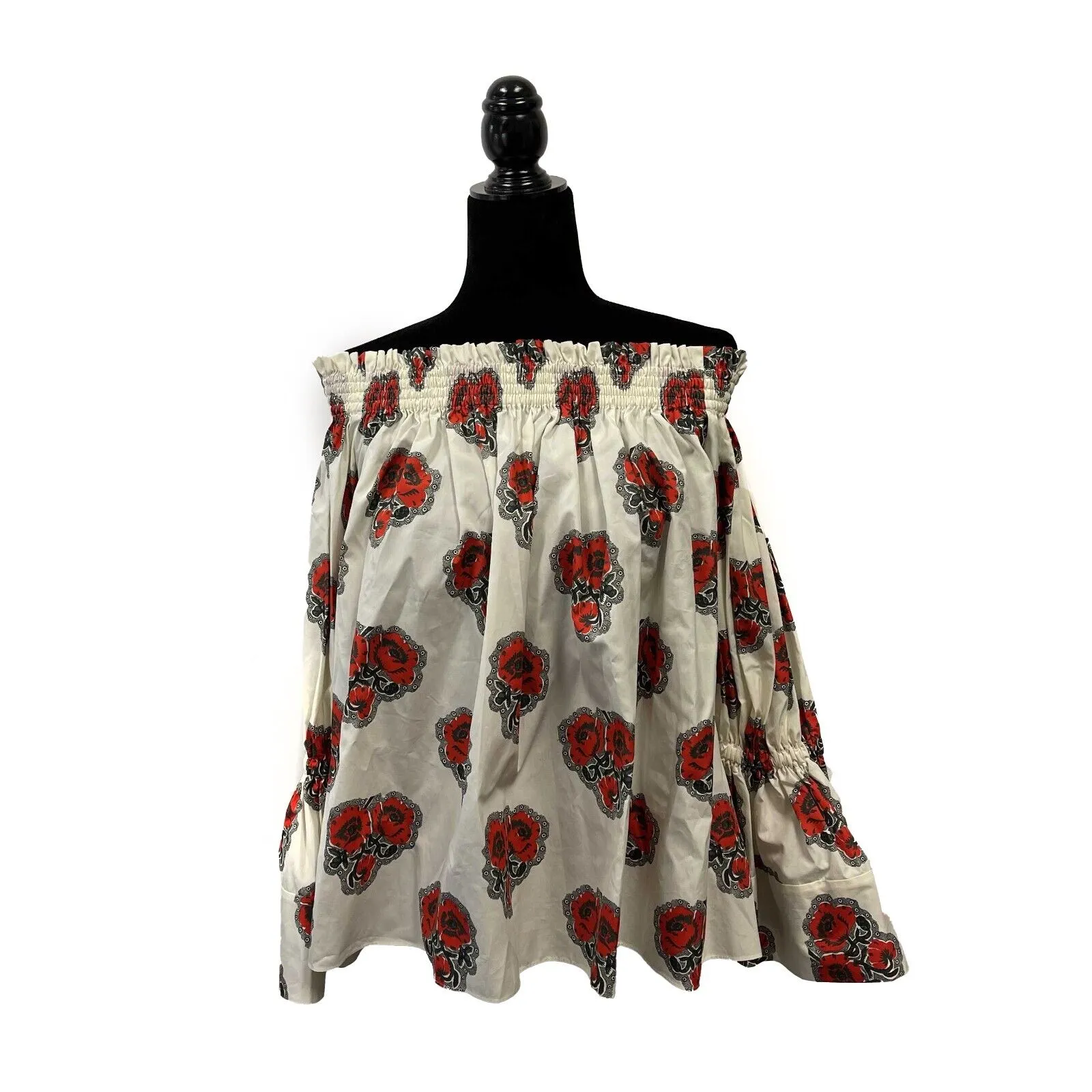 Alexander McQueen - Runway Poppy Off the Shoulder Bell Sleeve Cotton Top 36 US 4