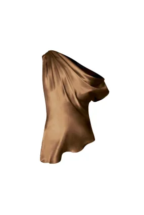 Asymmetric Draped Shoulder Top - Walnut