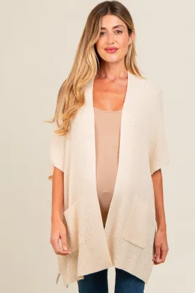 Beige Drop Shoulder Side Pocket 3/4 Sleeve Maternity Cardigan