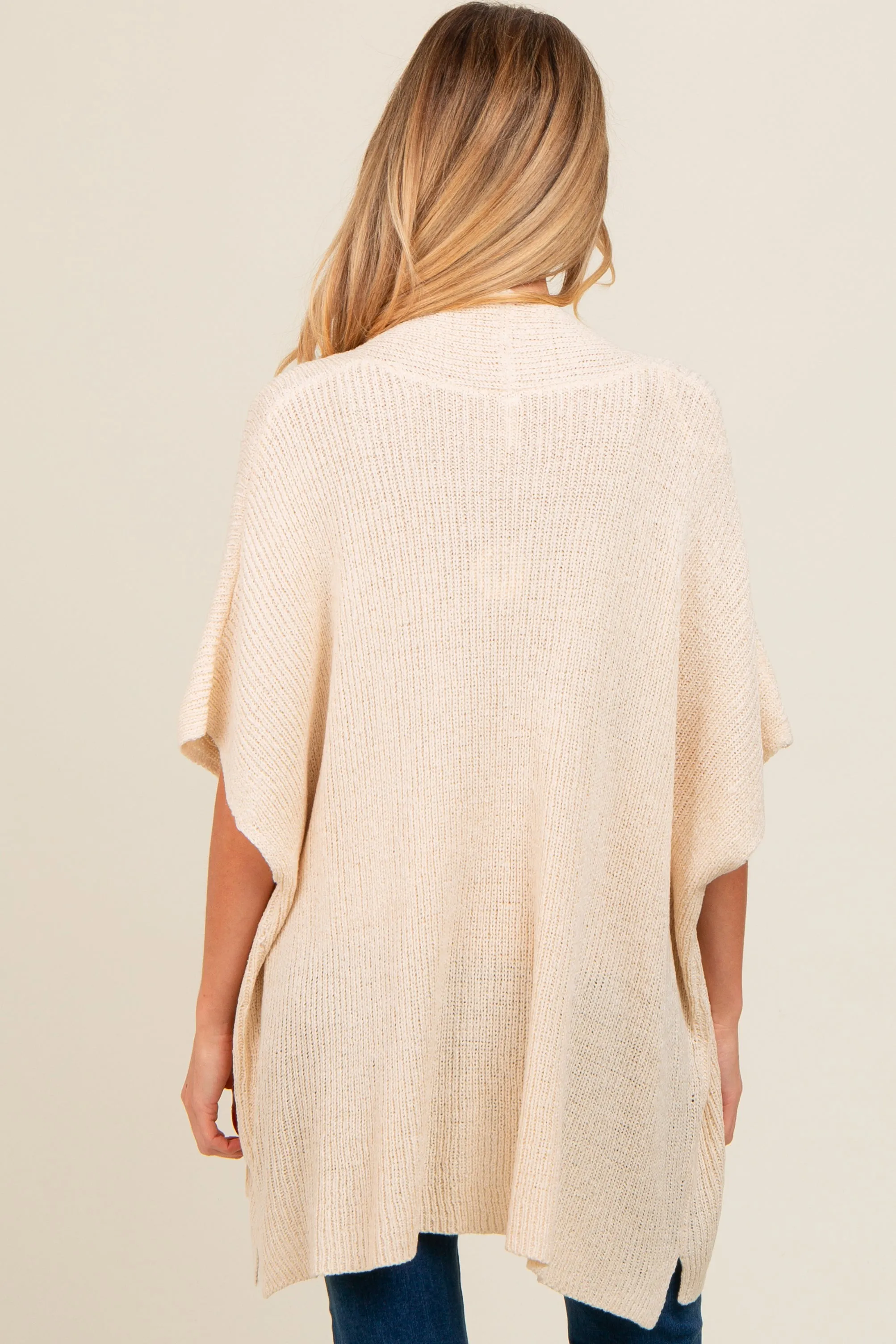 Beige Drop Shoulder Side Pocket 3/4 Sleeve Maternity Cardigan