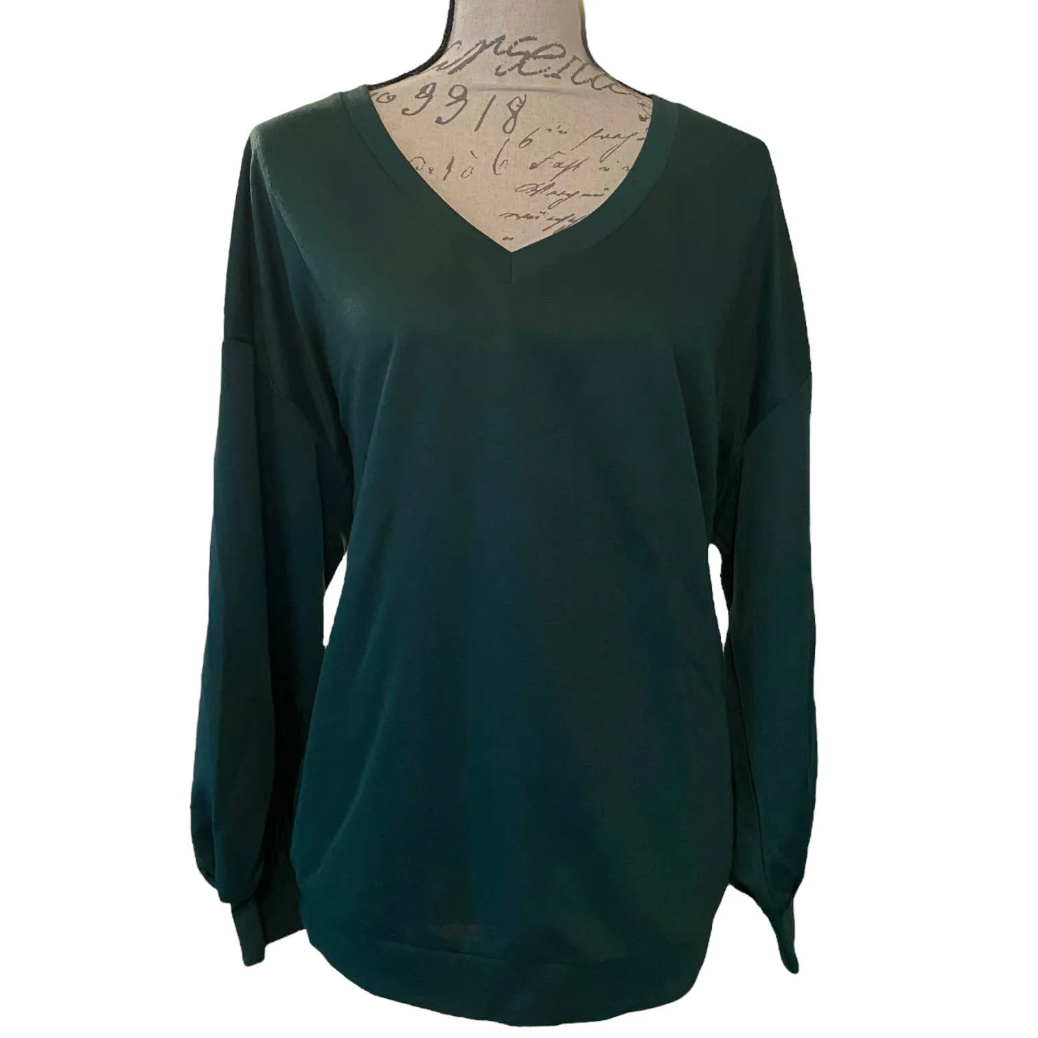 Bloomchic Green V Neck Drop Shoulder Shirt Size 12 NEW