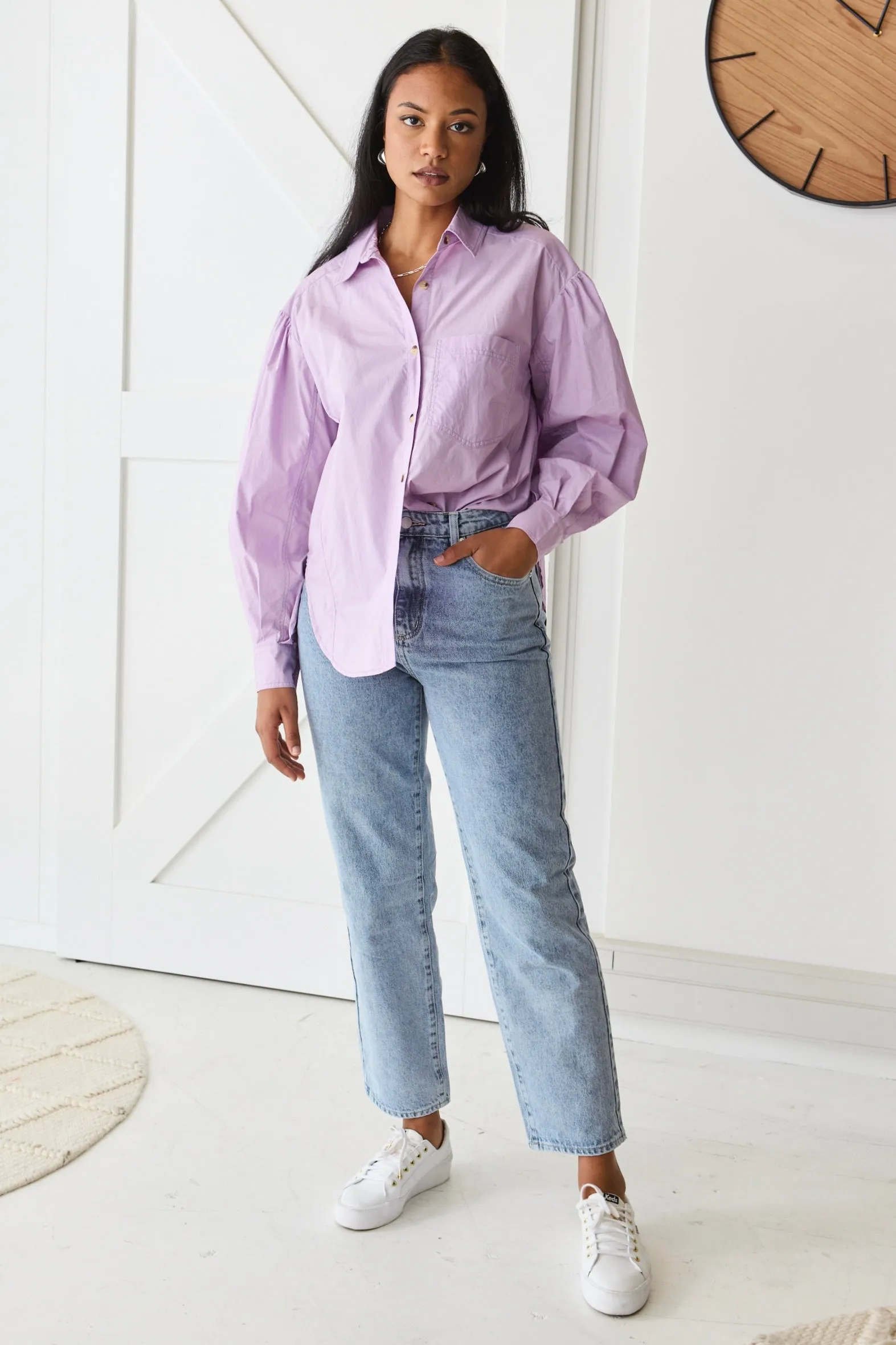 Breezy Lilac Poplin Drop Shoulder LS Shirt