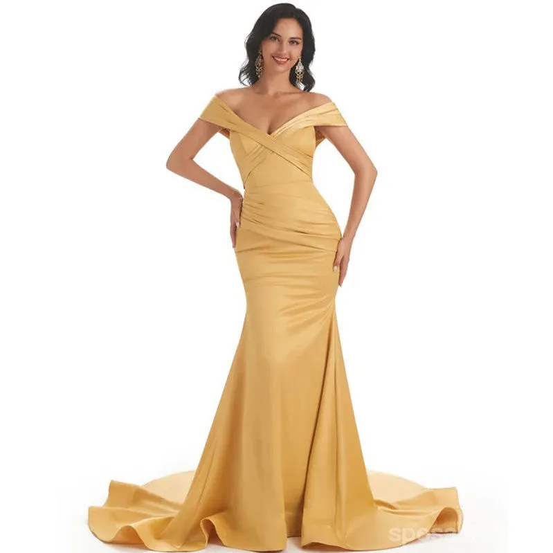 Champagne Gold Off Shoulder Mermaid Sexy Cheap Bridesmaid Dresses, WG568