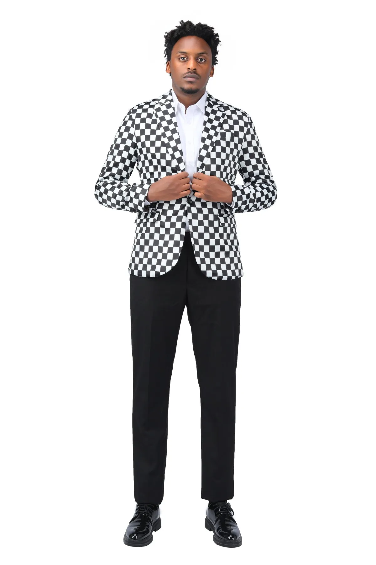 Checkerboard Print Blazer Slim Fit Plaid Blazer