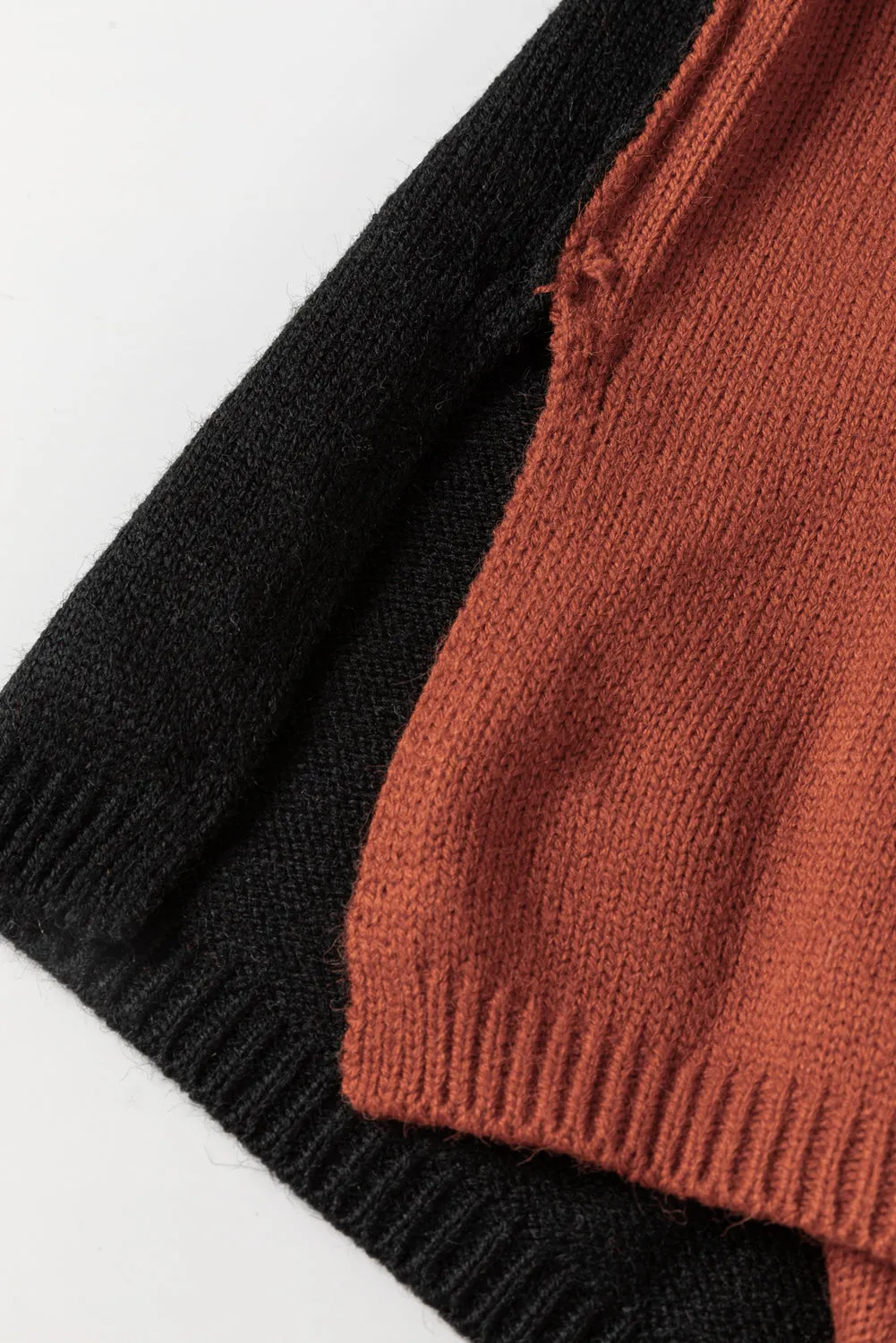 Clay Red Color Block Turtle Neck Drop Shoulder Knit Sweater