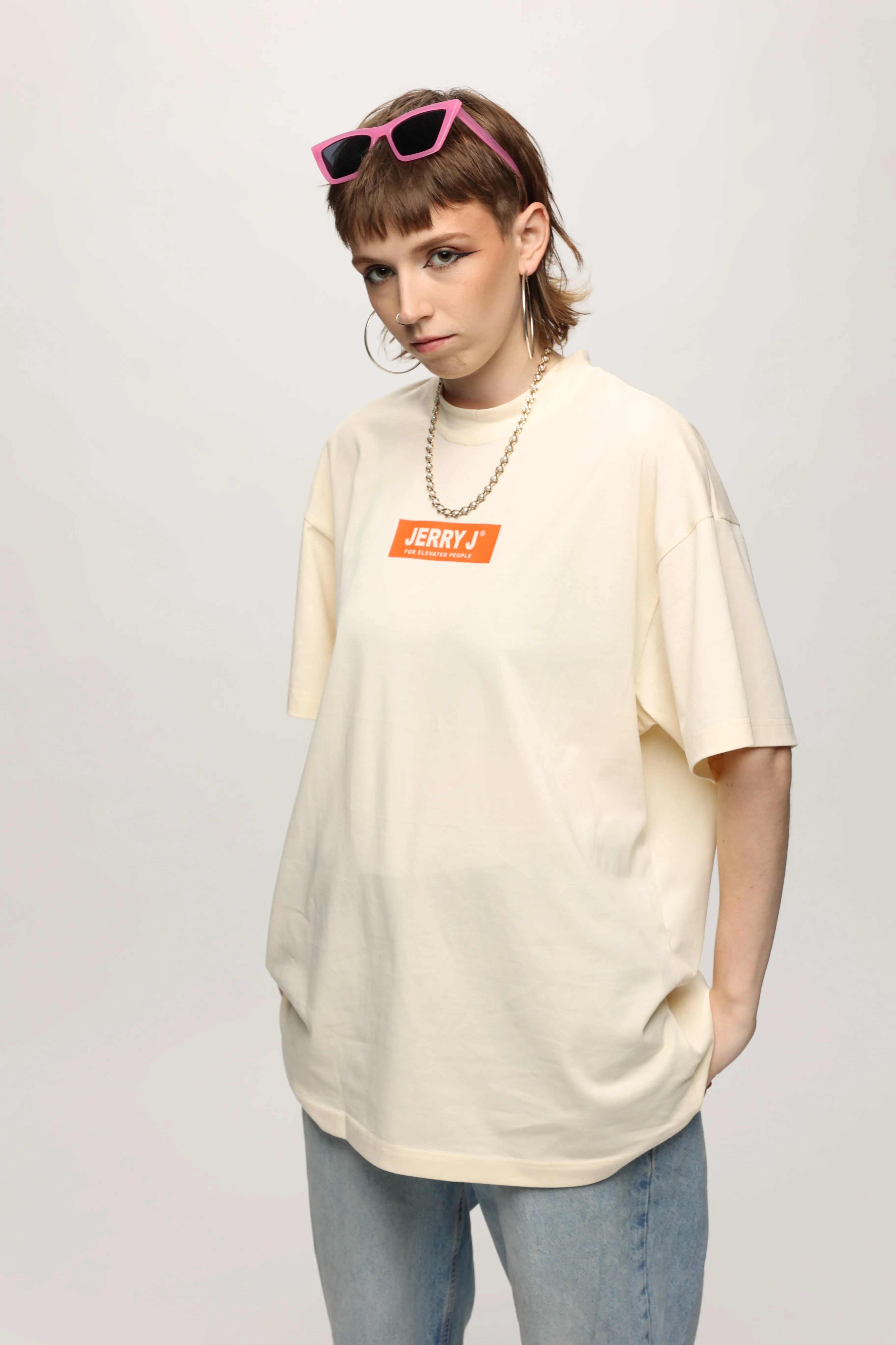 CREAM OVERSIZED MOCK NECK TEE