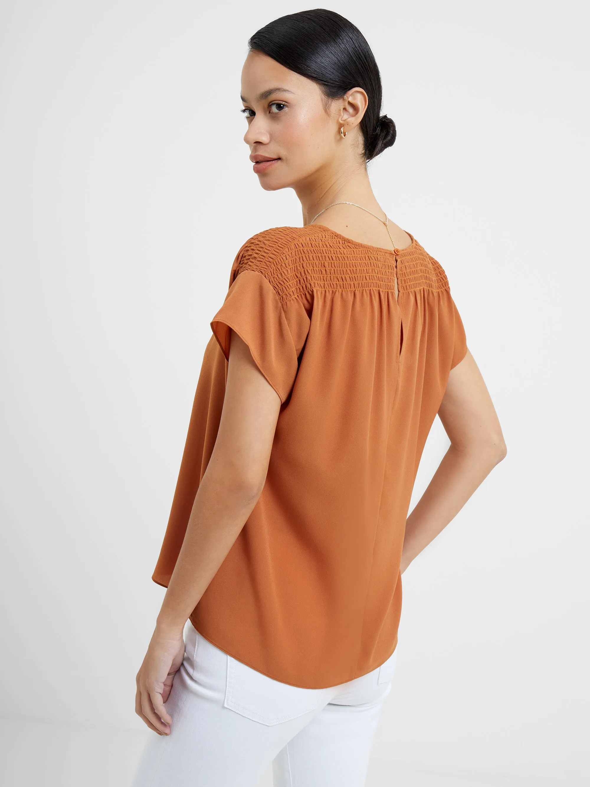 Crepe Light Smocked Shoulder V-Neck Top