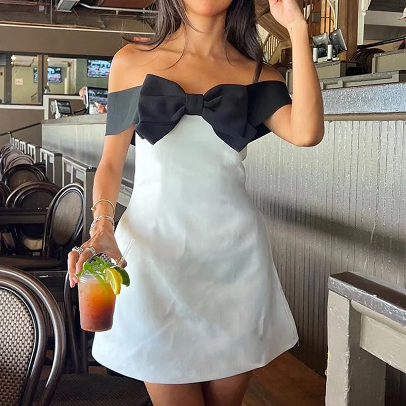 Cute Off Shoulder Bow Knot Petite White Dress