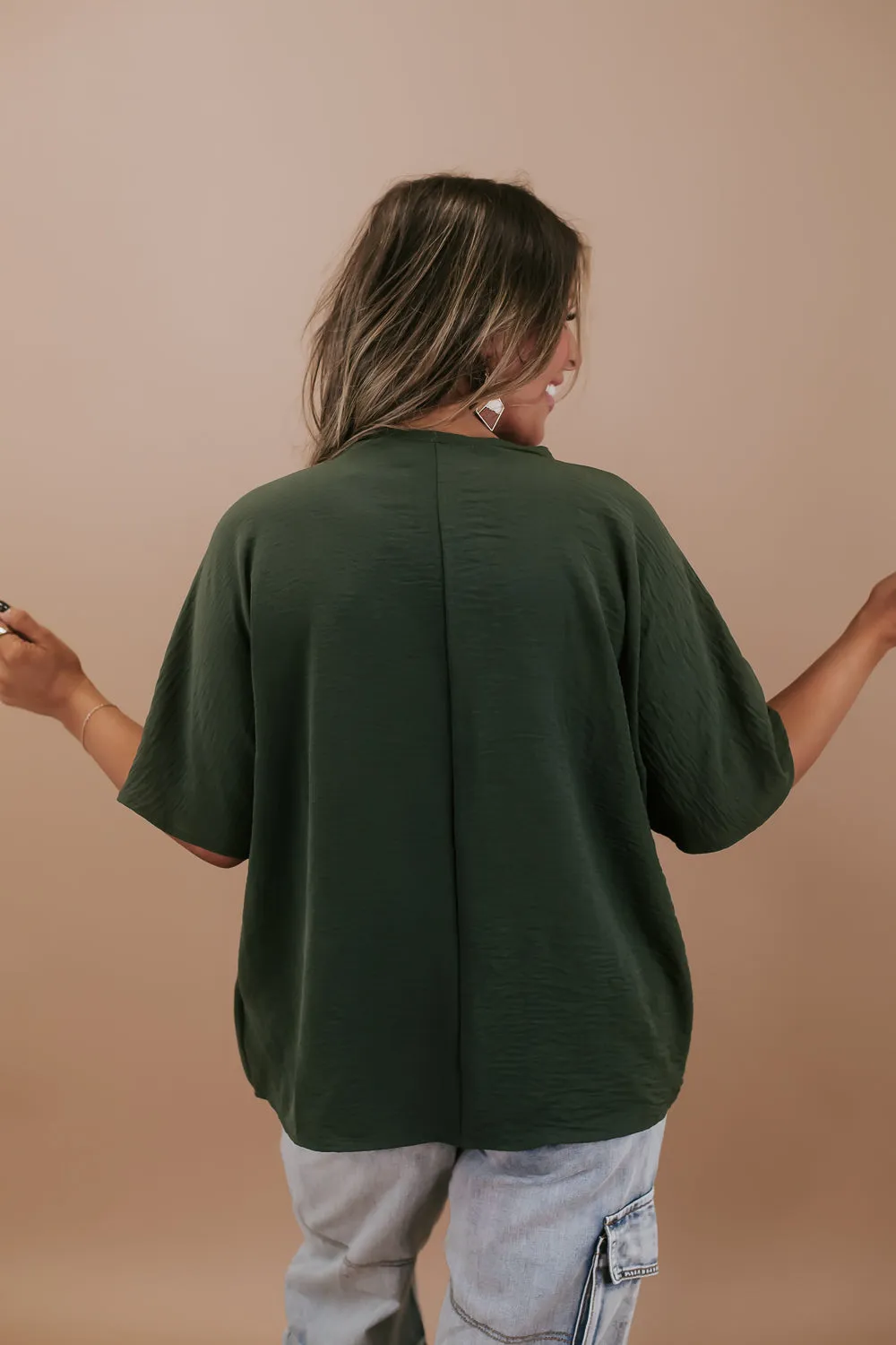 Dark Green V-Neck Top