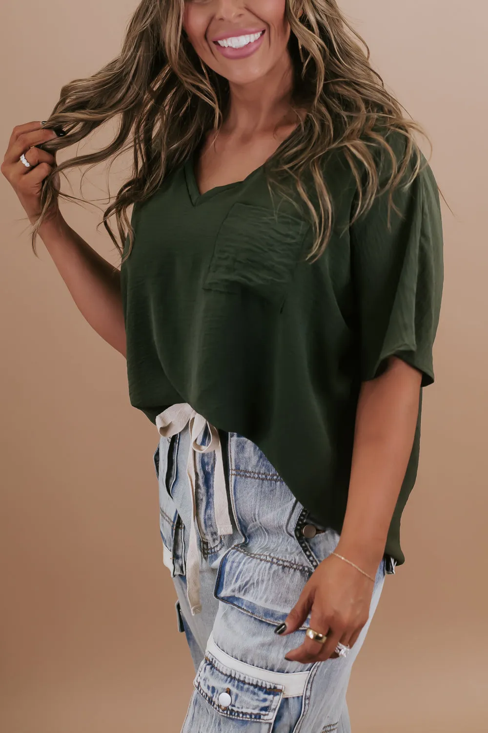 Dark Green V-Neck Top