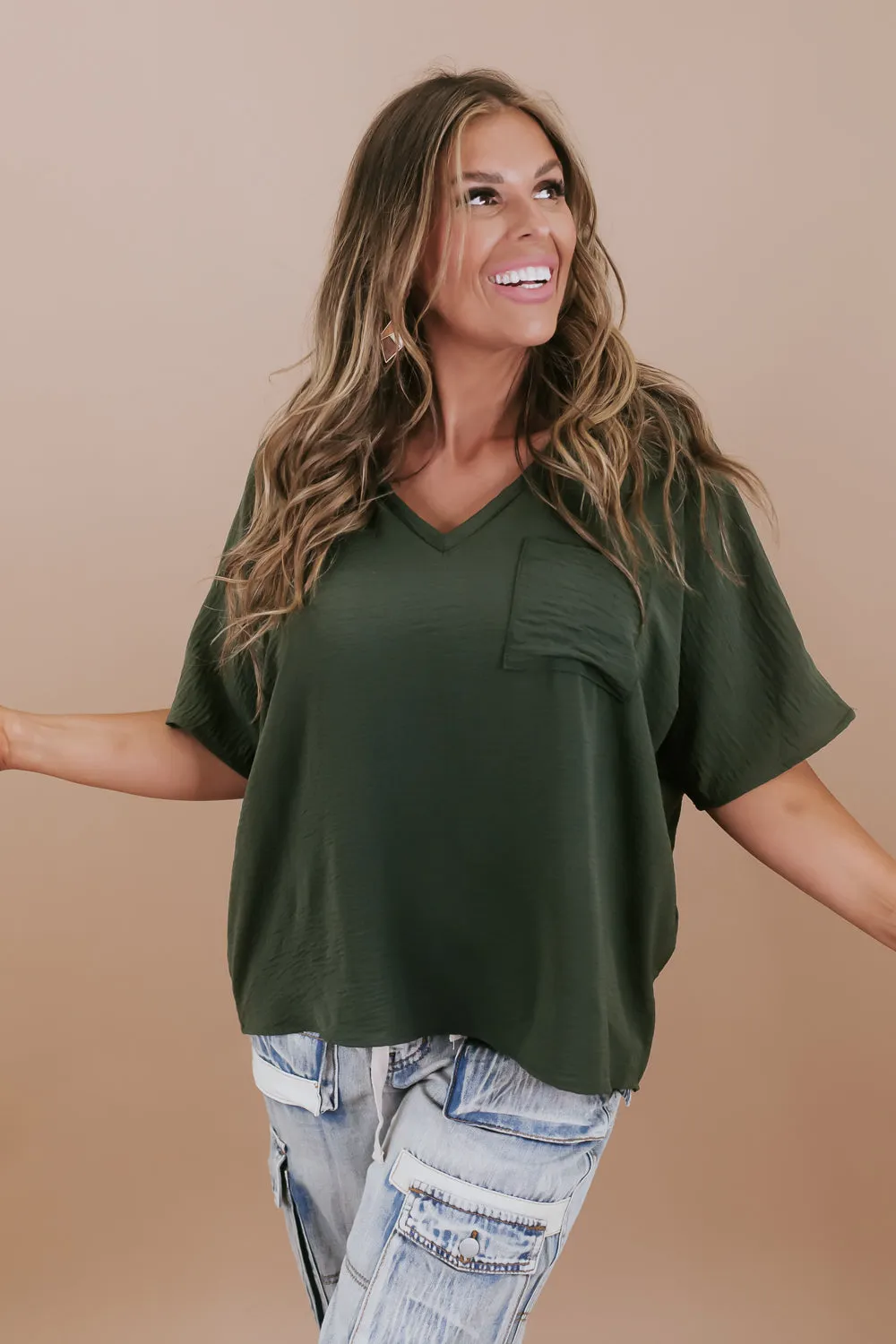 Dark Green V-Neck Top