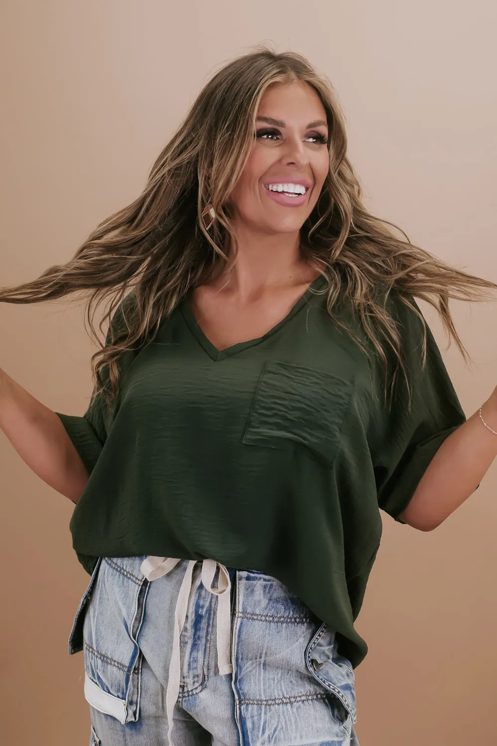 Dark Green V-Neck Top