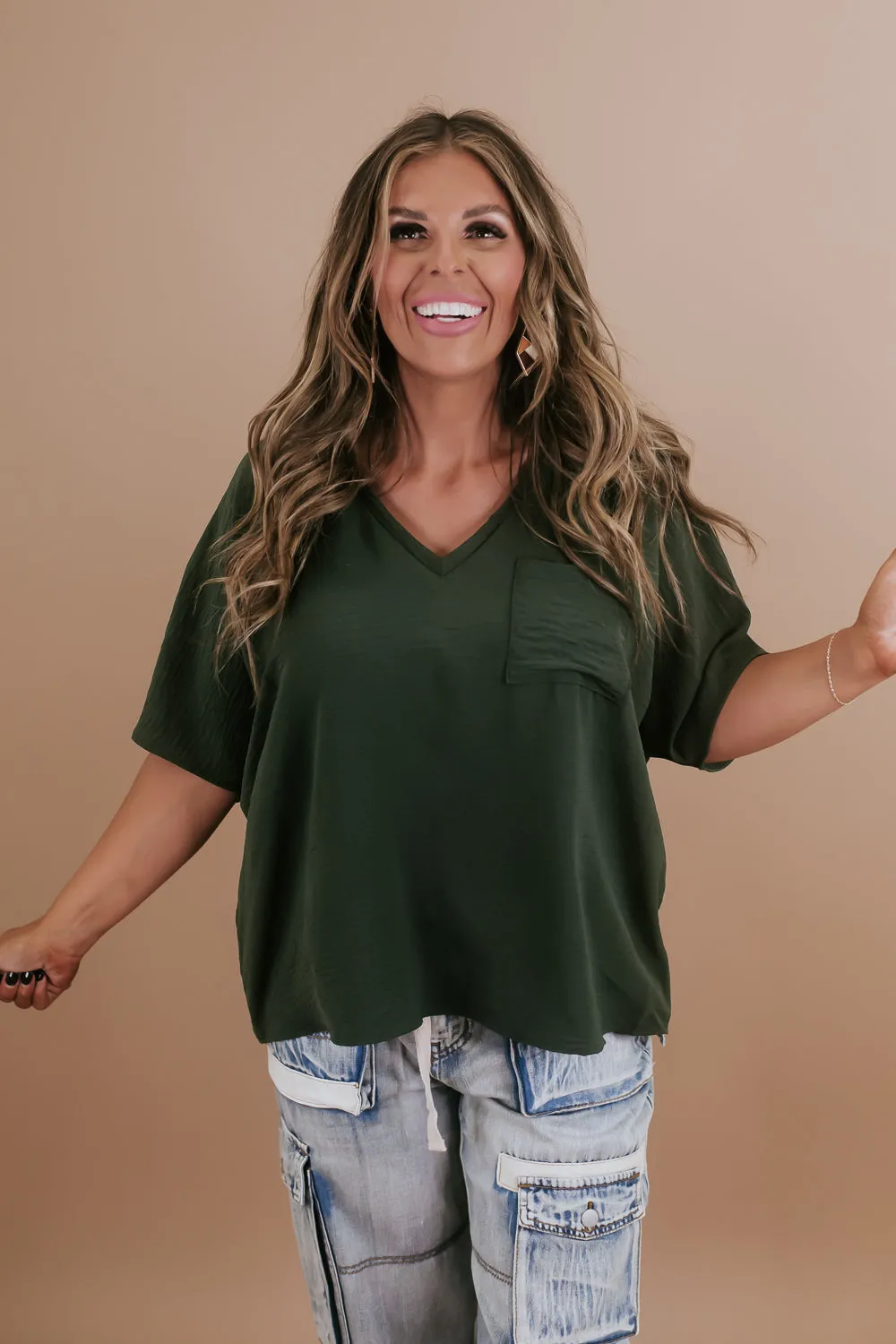 Dark Green V-Neck Top