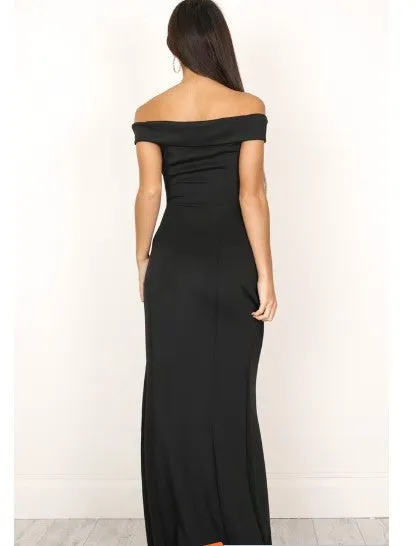 Deep V Neck Off The Shoulder Long Maxi Dress High Slit