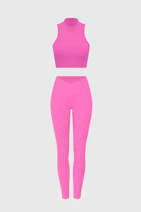 Diamond Cutout Mock Neck Bra   V-waist Laser Cut Sports Legging