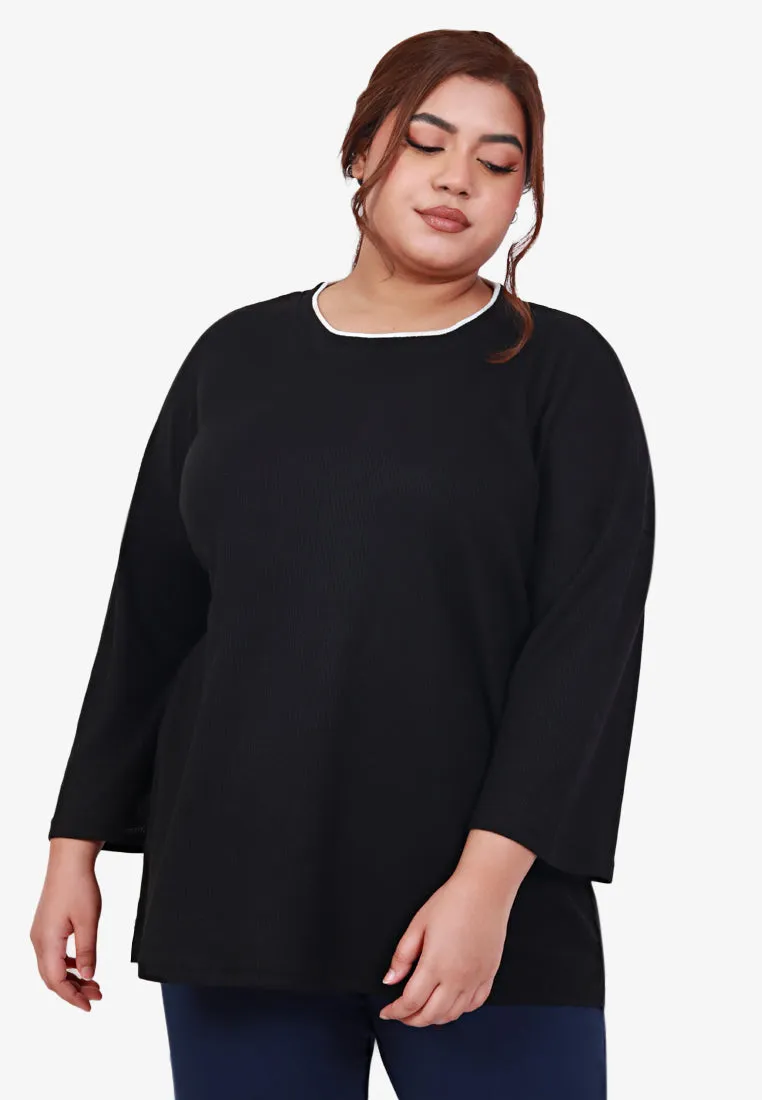 Dreena Drop Shoulder Waffle Tee - Black