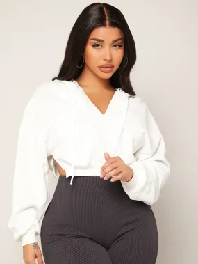 Drop Shoulder Drawstring Crop Hoodie