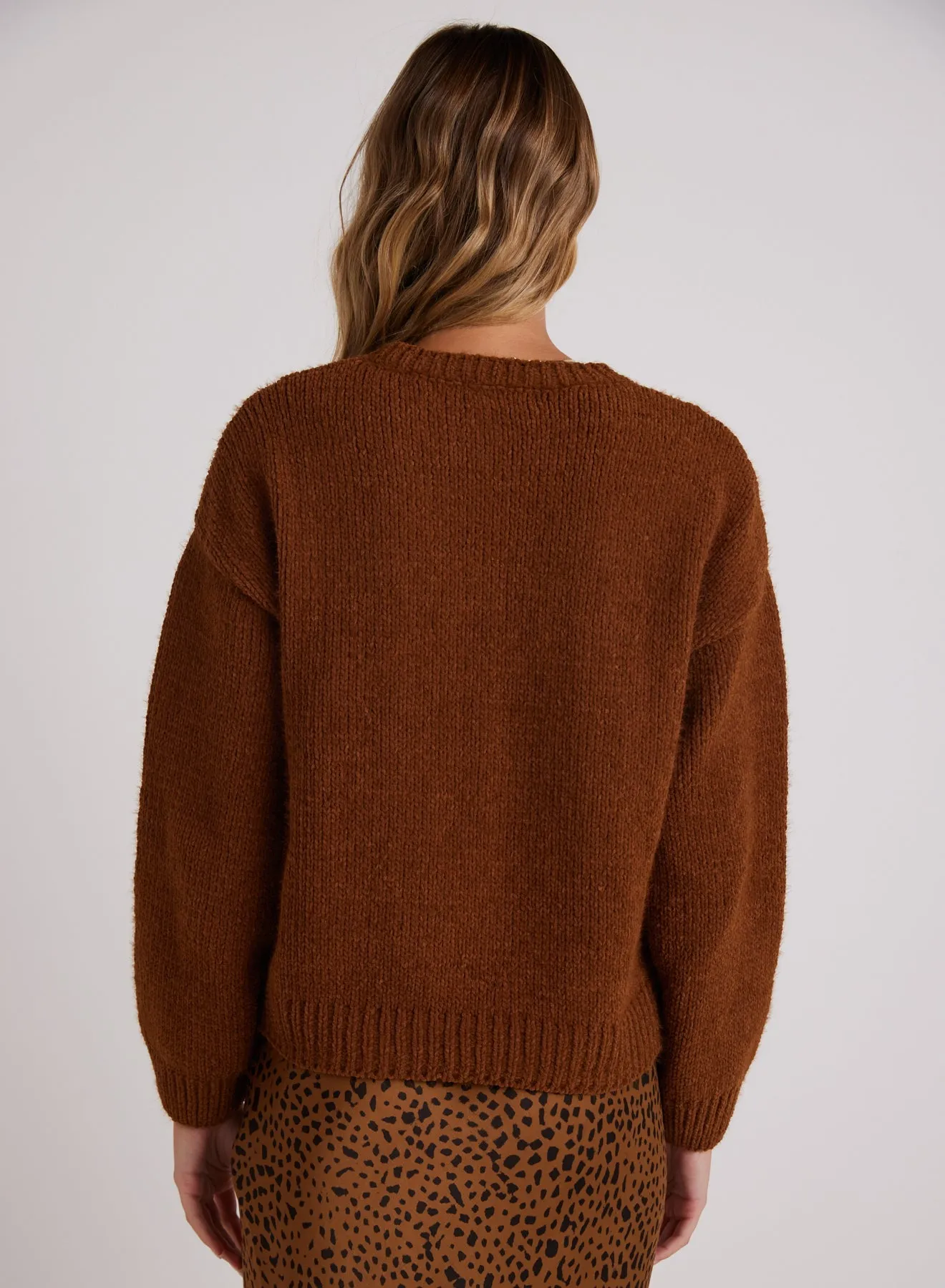 Drop Shoulder Fuzzy Chenille Sweater - Bronzed Maple