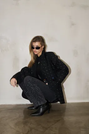 EMBELLISHED RHINESTONE OVERSIZED BLAZER - BLACK