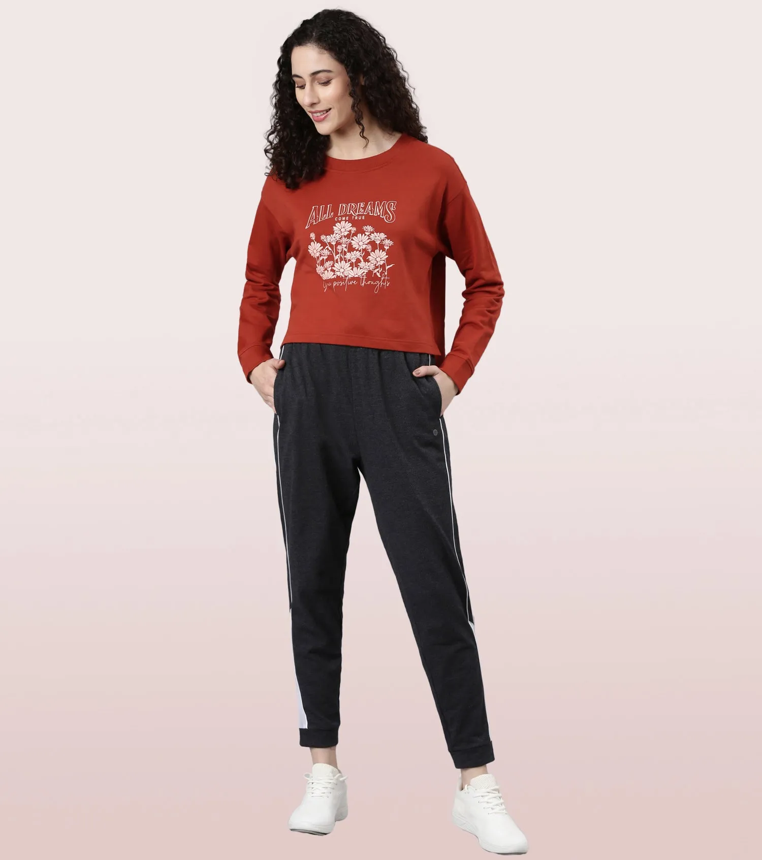 Enamor Drop Shoulder Sweat For Women | Cotton Terry Graphic Sweatshirt | E9G2