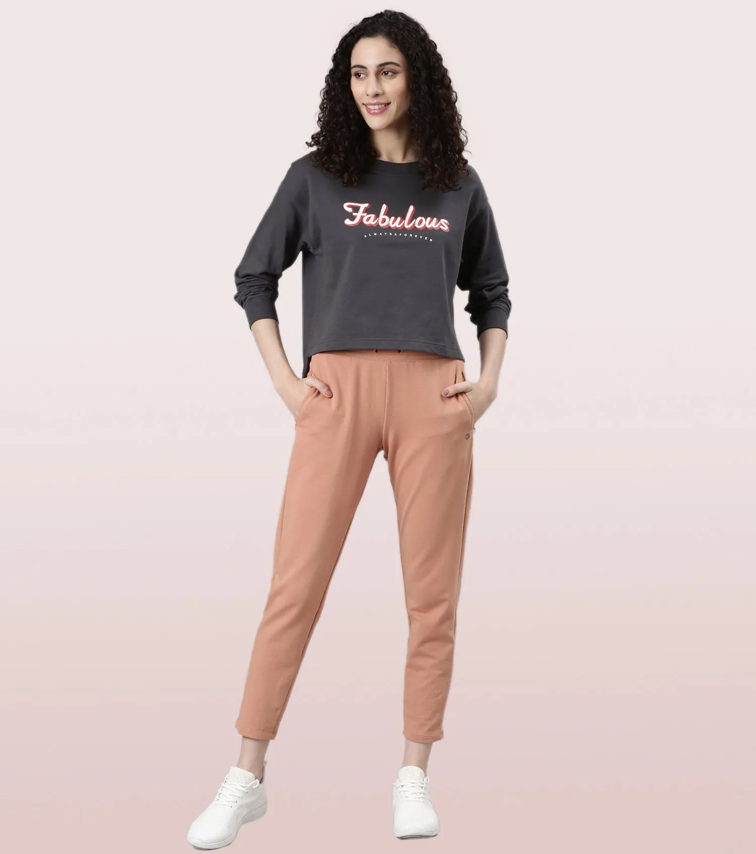 Enamor Drop Shoulder Sweat For Women | Cotton Terry Graphic Sweatshirt | E9G2