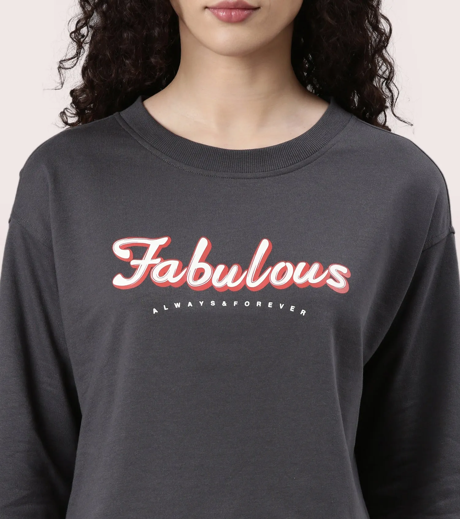 Enamor Drop Shoulder Sweat For Women | Cotton Terry Graphic Sweatshirt | E9G2