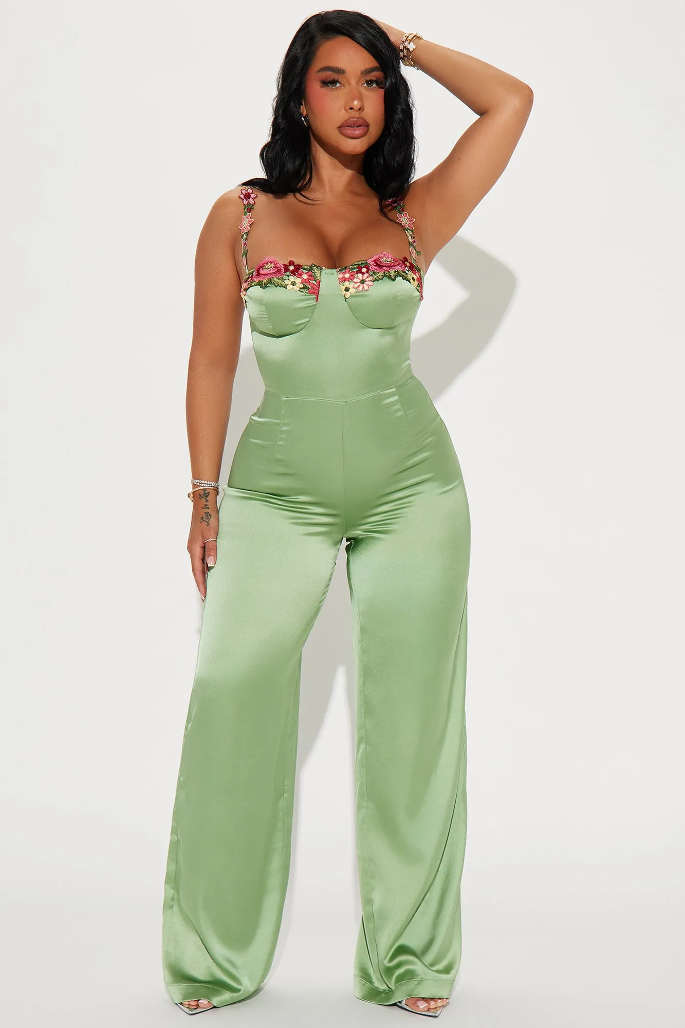 Evelyn Satin Jumpsuit - Sage