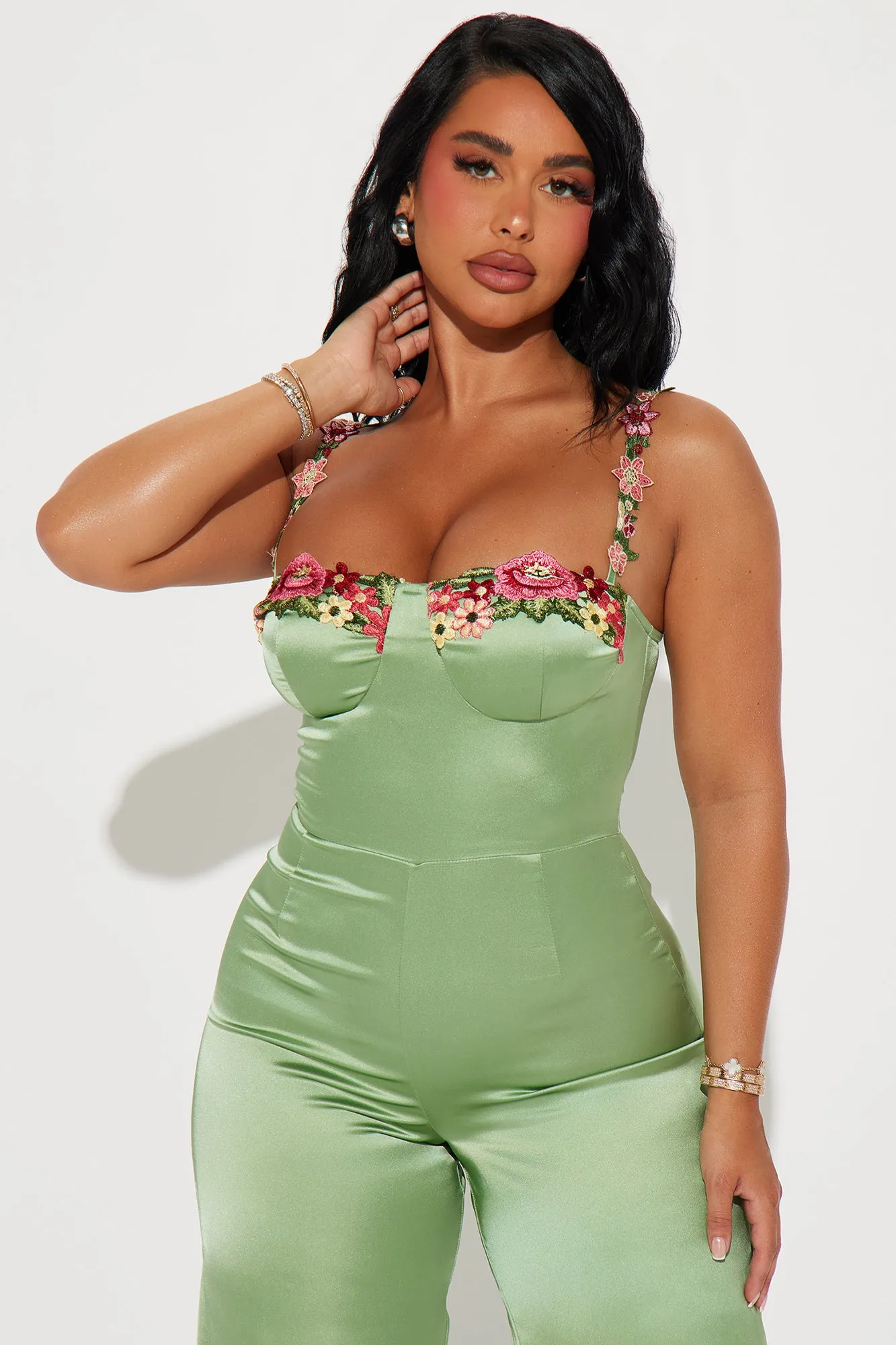 Evelyn Satin Jumpsuit - Sage