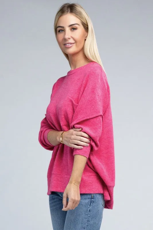 Explore More Collection - Brushed Melange Drop Shoulder Oversized Sweater