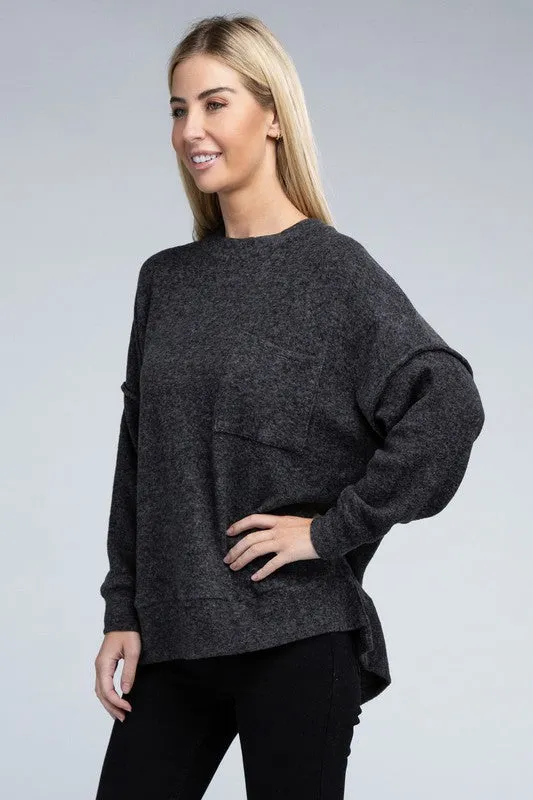 Explore More Collection - Brushed Melange Drop Shoulder Oversized Sweater