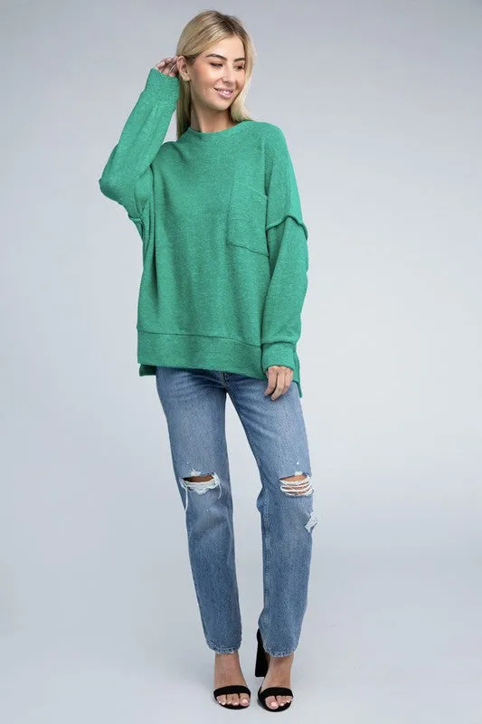 Explore More Collection - Brushed Melange Drop Shoulder Oversized Sweater