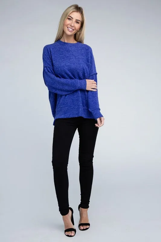 Explore More Collection - Brushed Melange Drop Shoulder Oversized Sweater