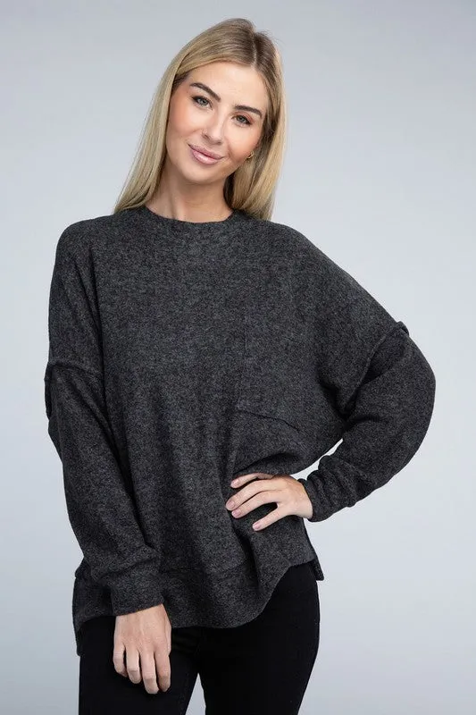 Explore More Collection - Brushed Melange Drop Shoulder Oversized Sweater