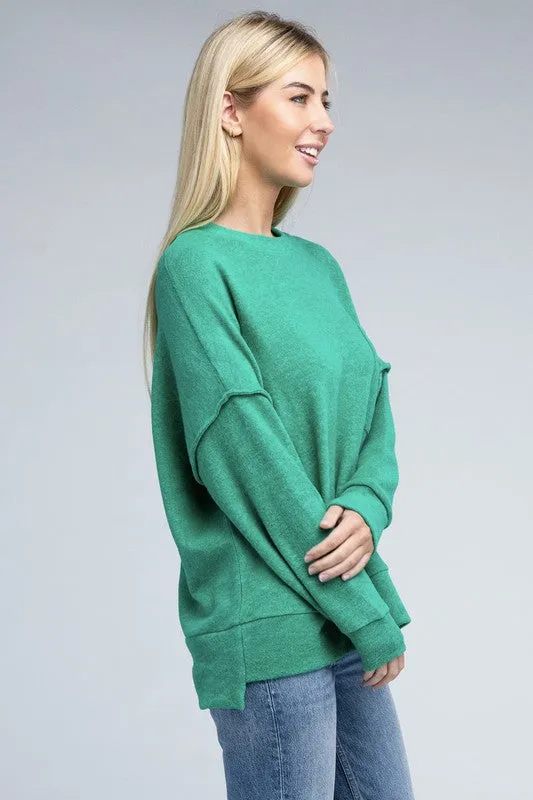 Explore More Collection - Brushed Melange Drop Shoulder Oversized Sweater