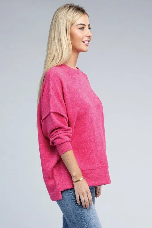 Explore More Collection - Brushed Melange Drop Shoulder Oversized Sweater