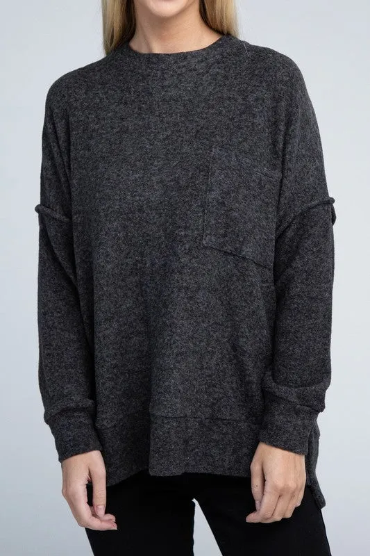 Explore More Collection - Brushed Melange Drop Shoulder Oversized Sweater