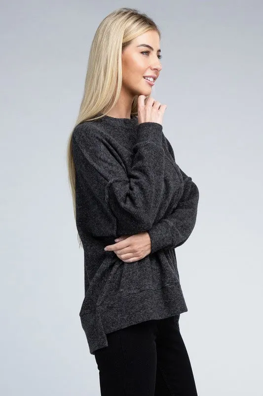 Explore More Collection - Brushed Melange Drop Shoulder Oversized Sweater