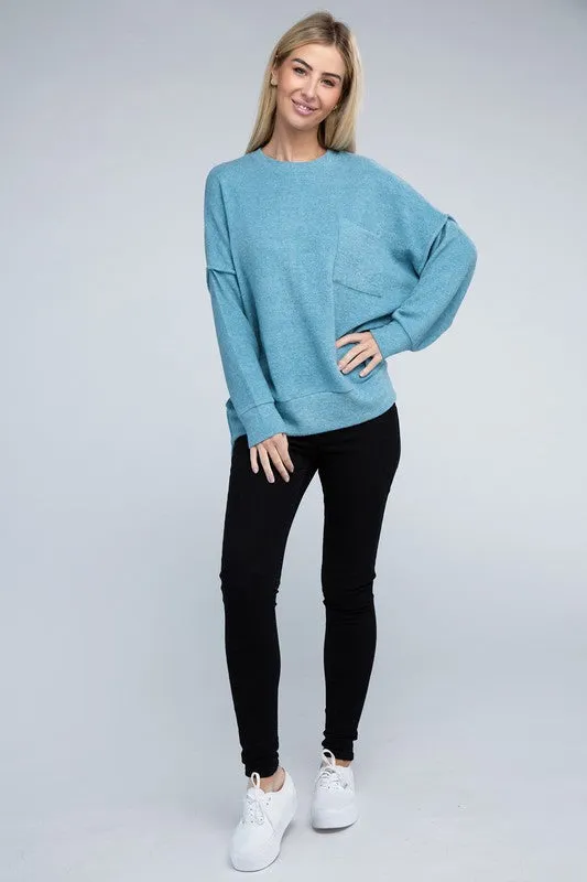 Explore More Collection - Brushed Melange Drop Shoulder Oversized Sweater