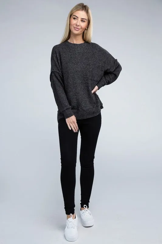 Explore More Collection - Brushed Melange Drop Shoulder Oversized Sweater