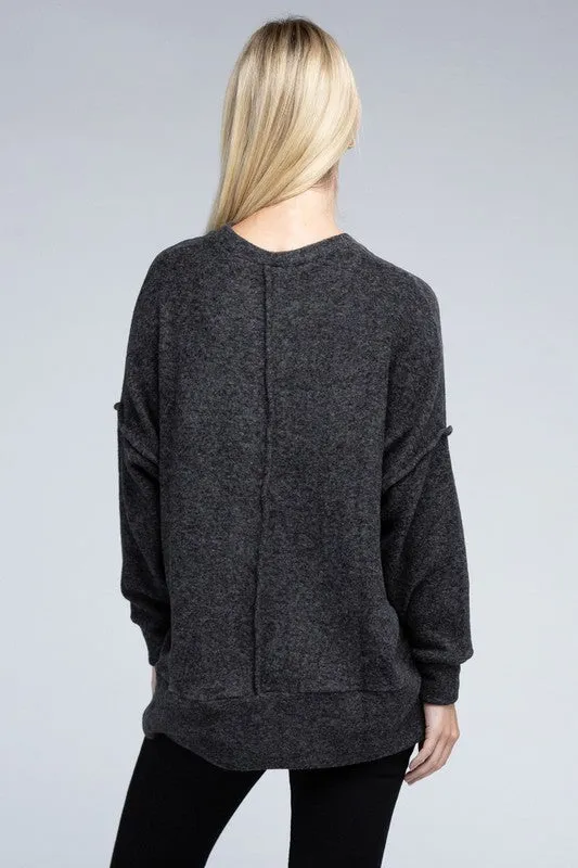 Explore More Collection - Brushed Melange Drop Shoulder Oversized Sweater