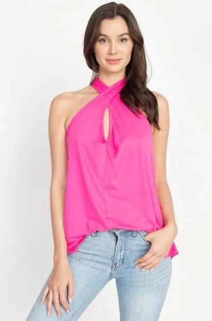 Fushia Ellis Twist Neck Top