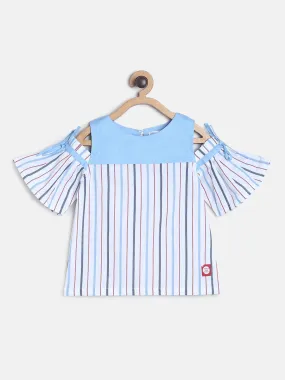 Girls Stripe Printed Cold Shoulder Top