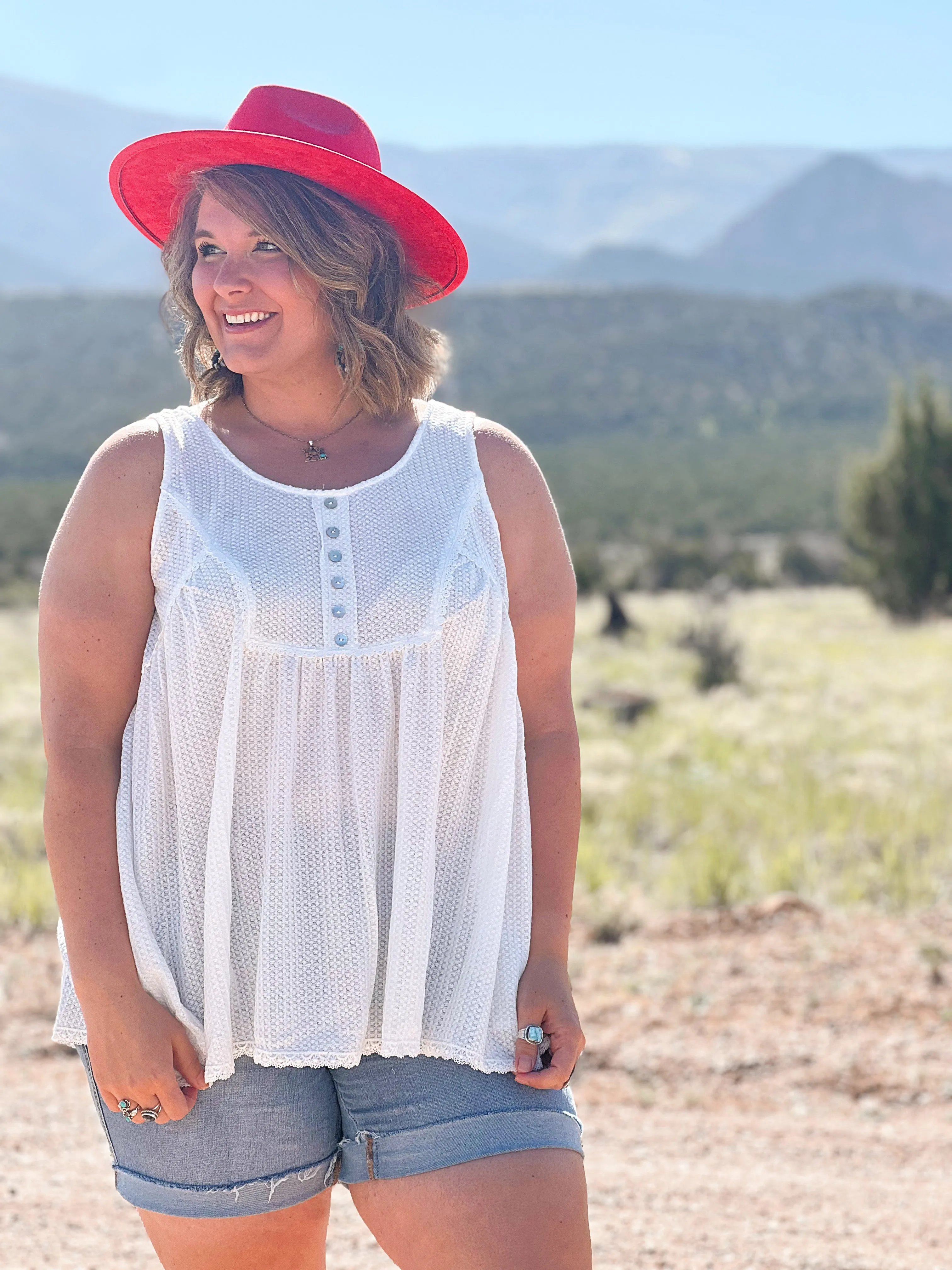 Ivory Lace Trim Tank Top