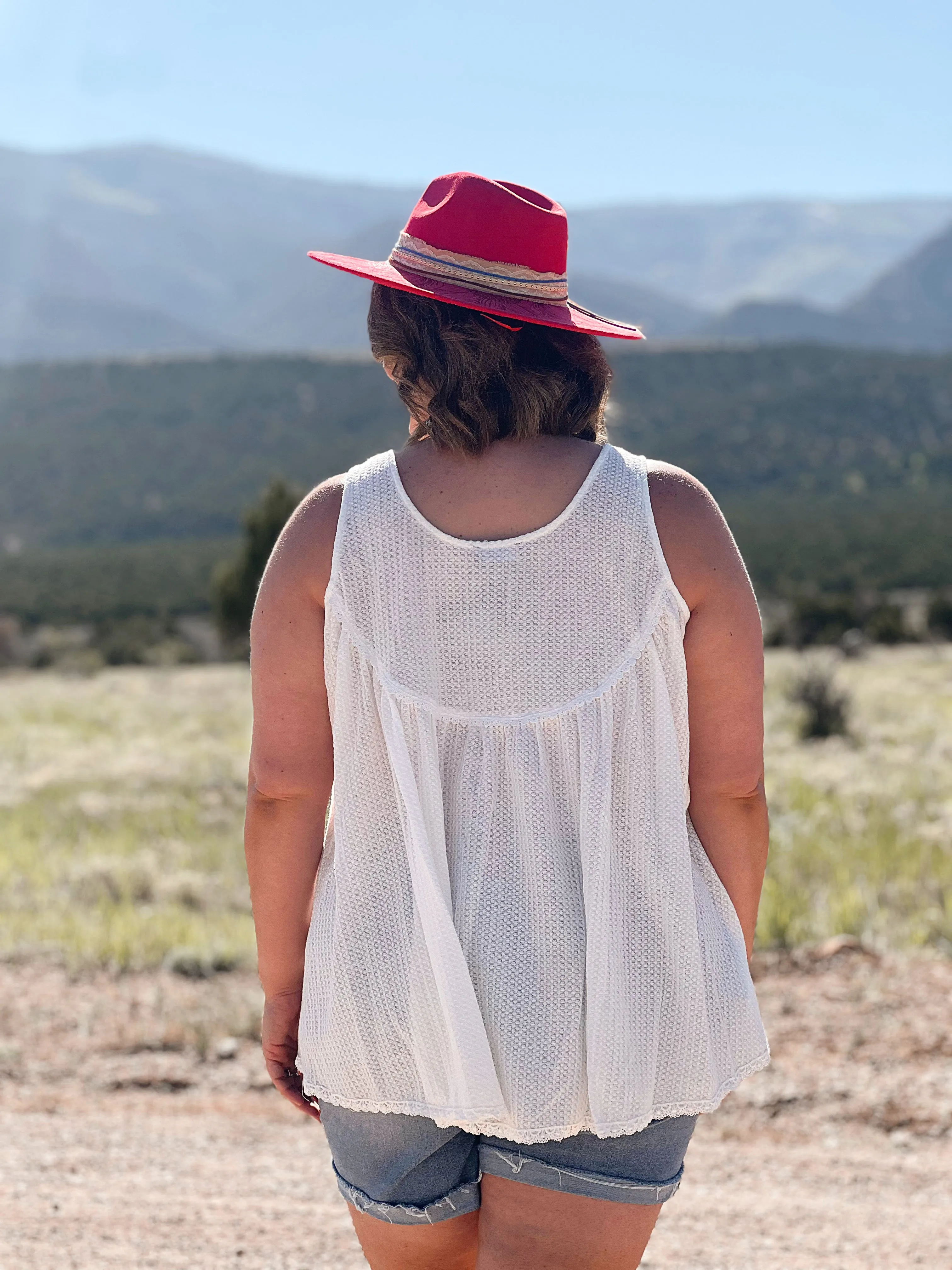 Ivory Lace Trim Tank Top