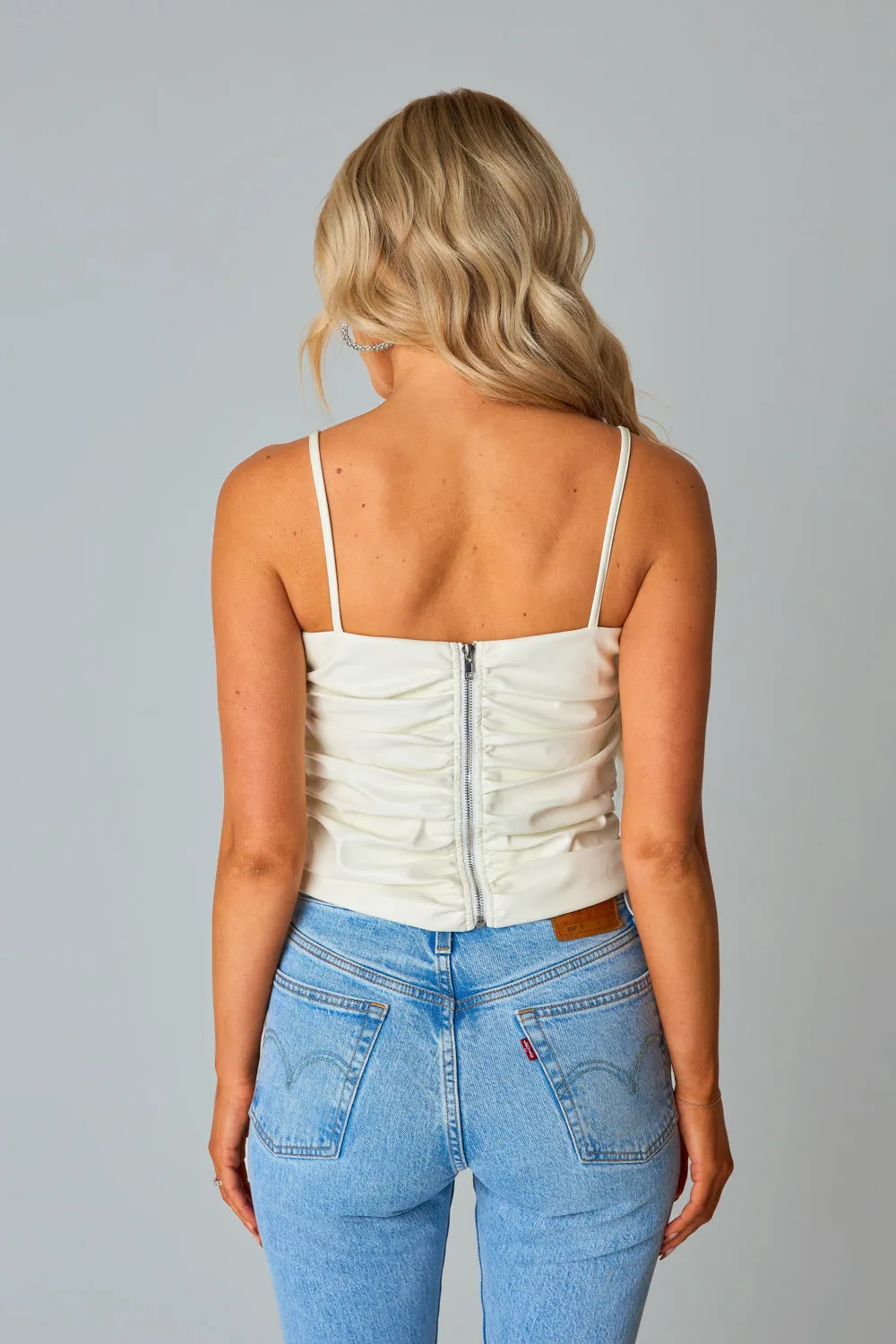 Jolee Vegan Leather Tank Top - Cream