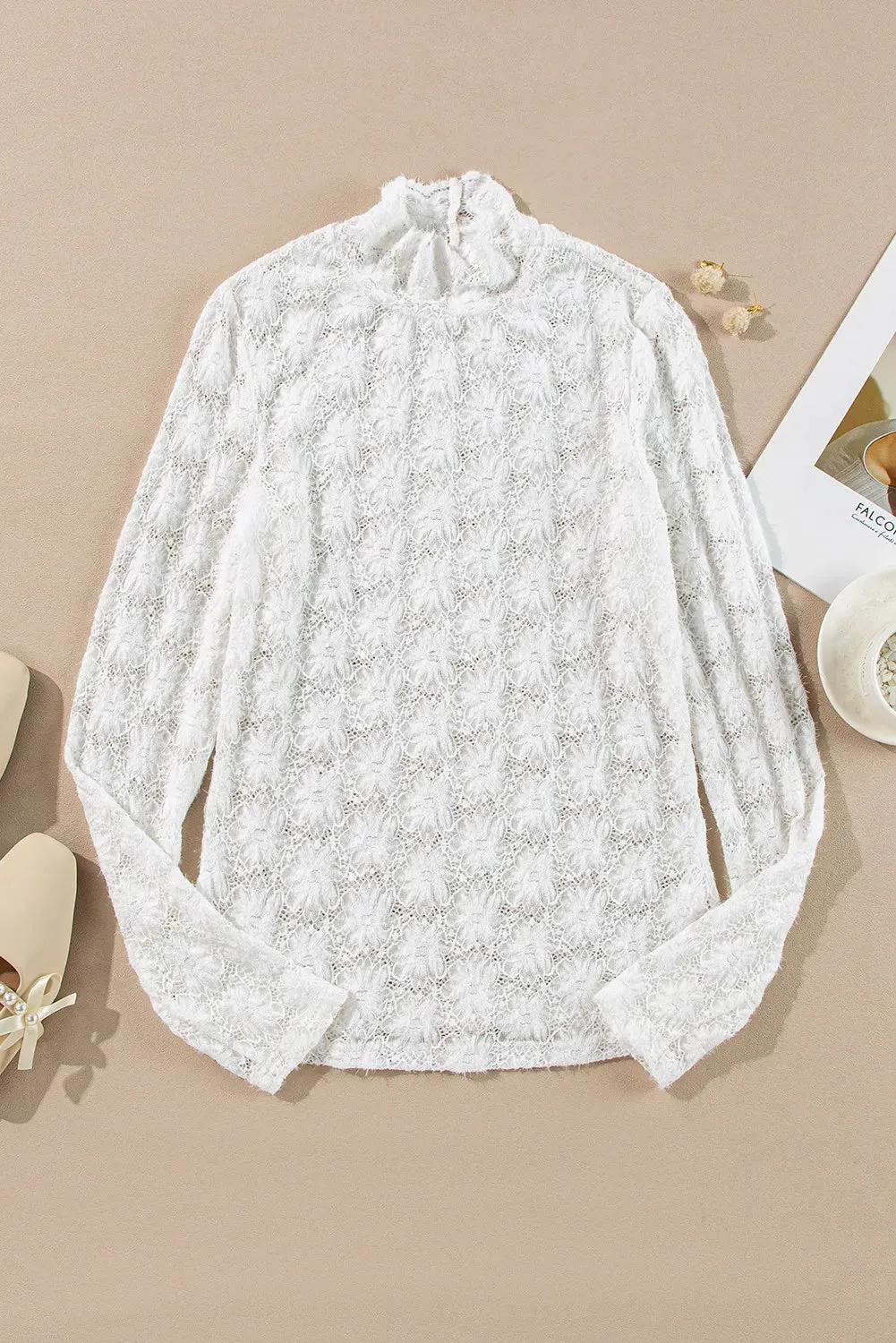 Lace Mock Neck Long Sleeve Top