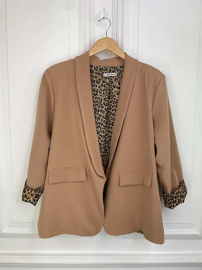 Leopard Cuff Blazer - Fawn